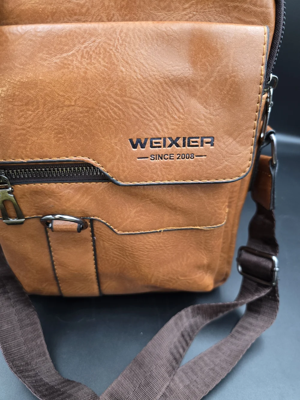 Tan Leather Messenger Crossbody for Men